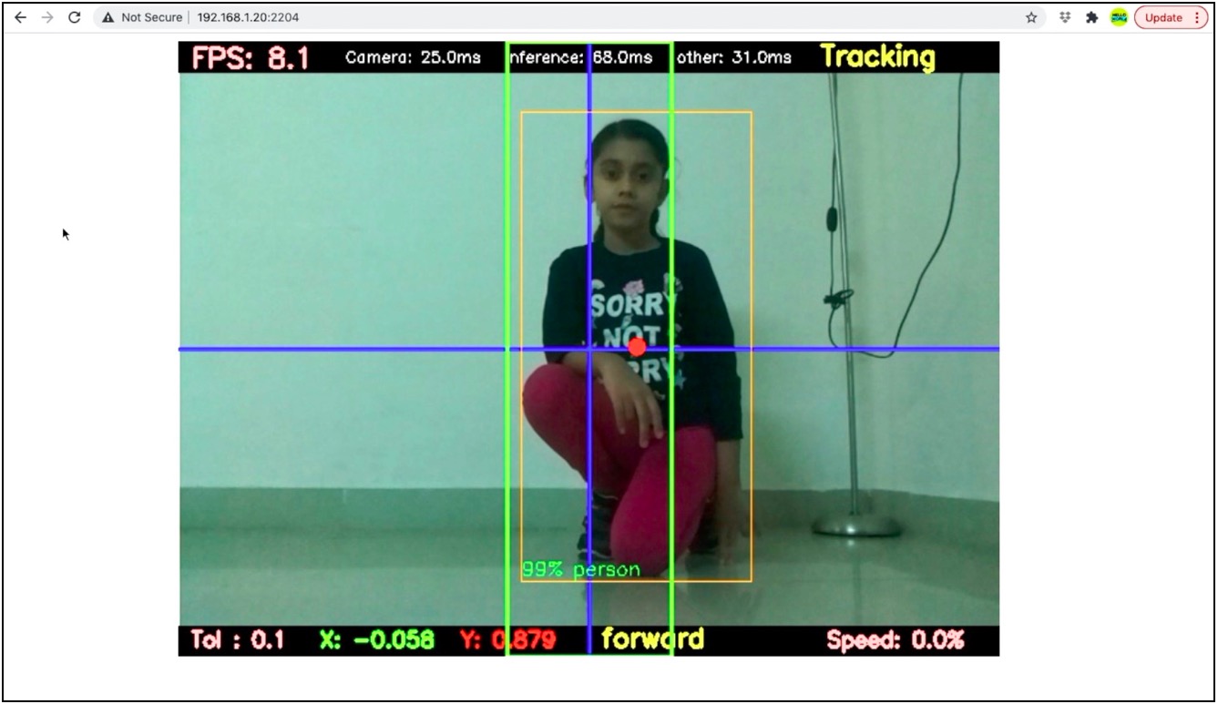 Human following robot camera view, OpenCV, Flask