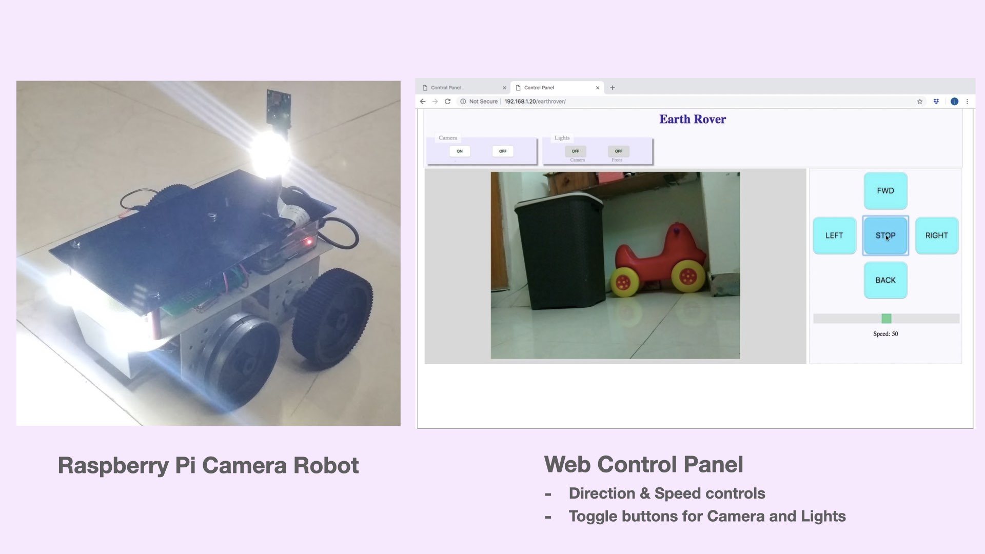 camera robot with web control panel using raspberry pi