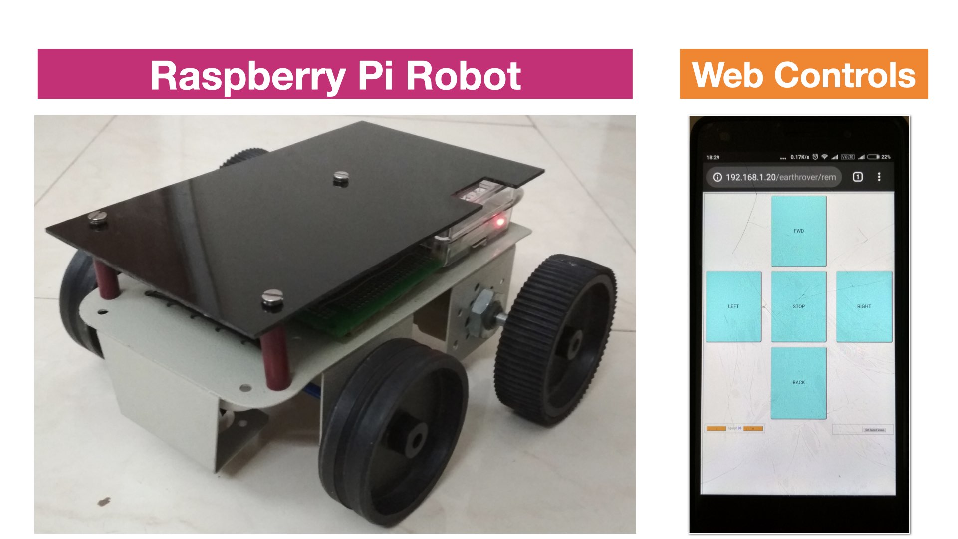 make robot with web application controls, wifi robot, raspberry pi